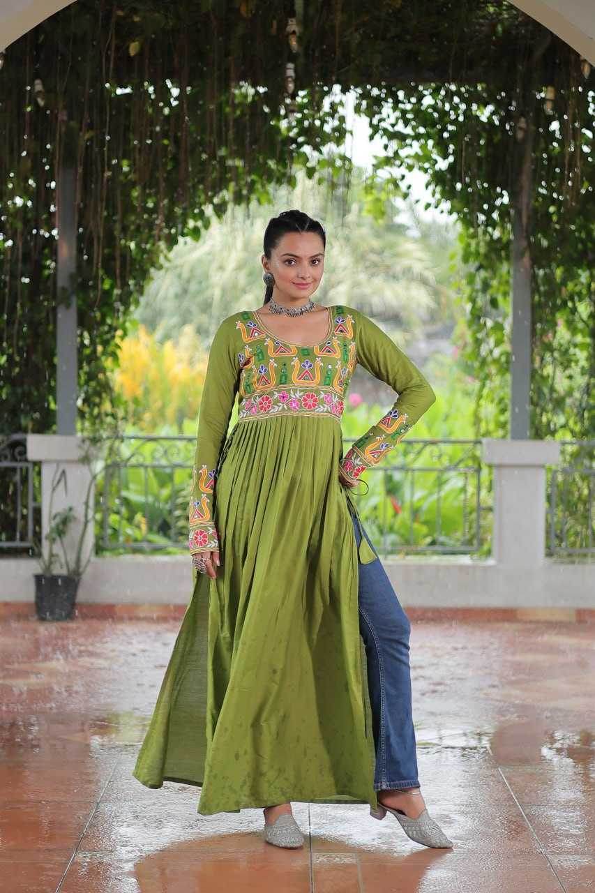 Reyon Cotton Long Embroidered Navratri Kurti - MYLUXURY LANE ENTERPRISE